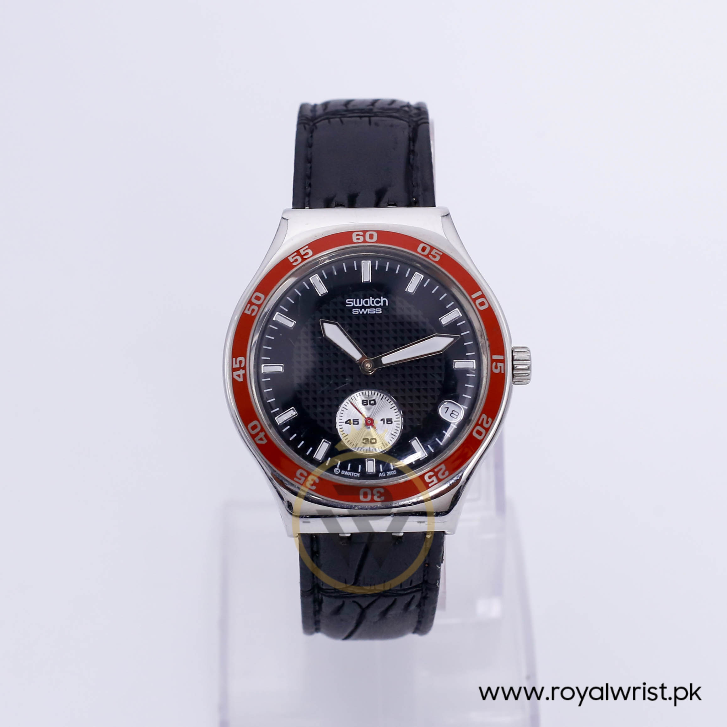 Swatch Men s Swiss Made Quartz Black Leather Strap Black Dial 40mm