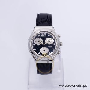 Swatch Men’s Swiss Made Quartz Black Leather Strap Black Dial 40mm Watch YCS4009AG