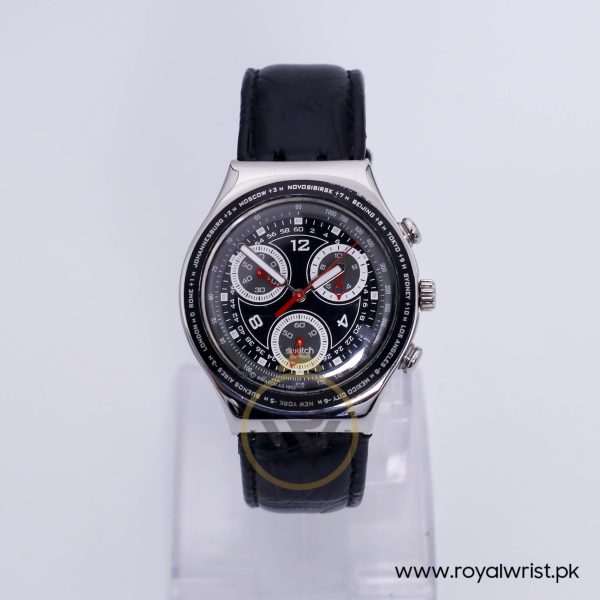 Swatch Men’s Swiss Made Black Leather Strap Black Dial 40mm Watch YCS4000AG