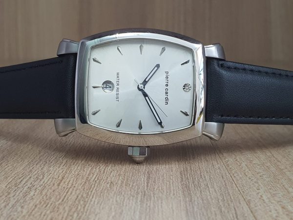 Pierre Cardin Men’s Black Leather Strap Silver Dial 36mm Watch PC10028-1