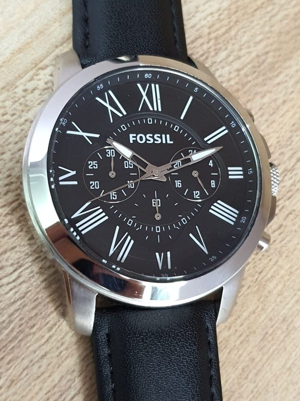 Fossil Men's Chronograph Leather Strap Black Dial Watch FS4812 ...