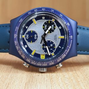 Swatch Men’s Swiss Made Blue Leather Band Watch YCN4004AG