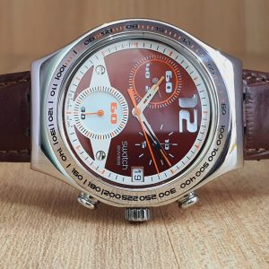 Swatch Men’s Chronograph Swiss Made Red Dial Watch YCS483G