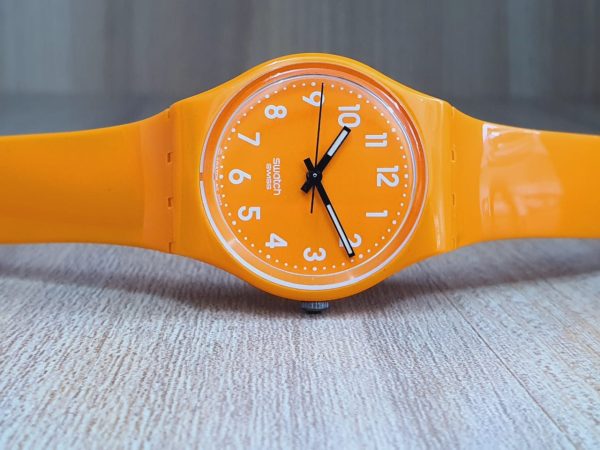 Swatch Women's/Girl's Swiss Made Quartz Orange Dial 30mm Watch GO105
