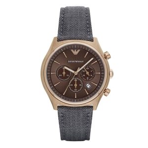 Emporio Armani Men's Chronograph Quartz Leather Strap Brown Dial 43mm Watch AR1976