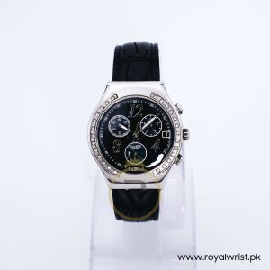 Swatch Men’s Swiss Made Quartz Black Leather Strap Black Dial 40mm Watch YCS485GC