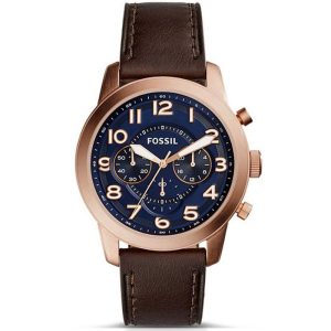 Fossil Men's Quartz Brown Leather Strap Blue Dial 44mm Watch FS5204