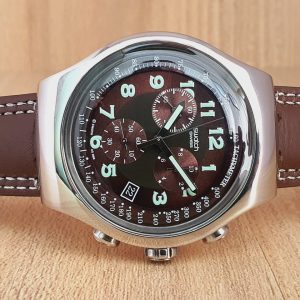 Swatch Men’s Chronograph Swiss Made 47mm Brown Dial Watch YOS413