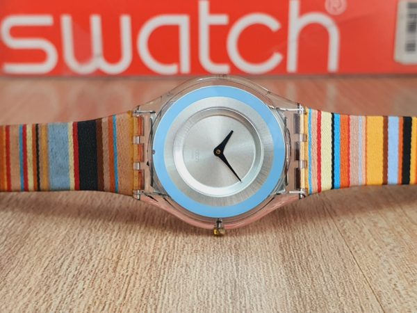 Swatch Women’s Swiss Made Quartz Silver Dial Watch SFK140
