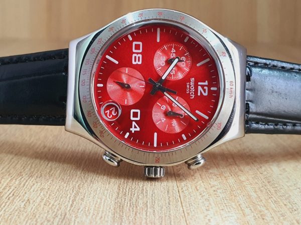 Swatch Men’s Chronograph Swiss Made Red Dial Watch YCS563G