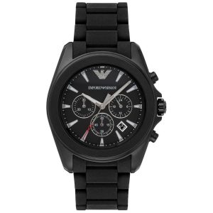 Emporio Armani Men's Analogue Quartz Black Silicone & Stainless Steel Black Dial 44mm Watch AR6092