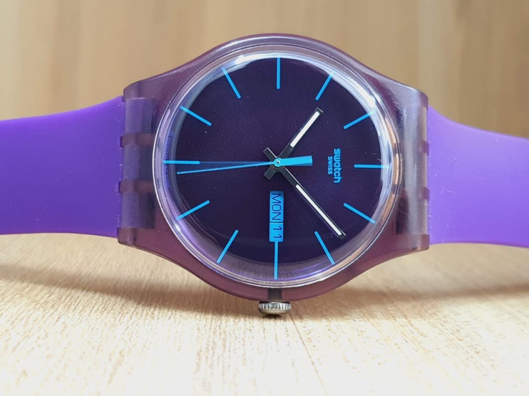 Swatch Men's/Unisex Swiss Made Quartz Purple Dial Watch SUOV702 ...