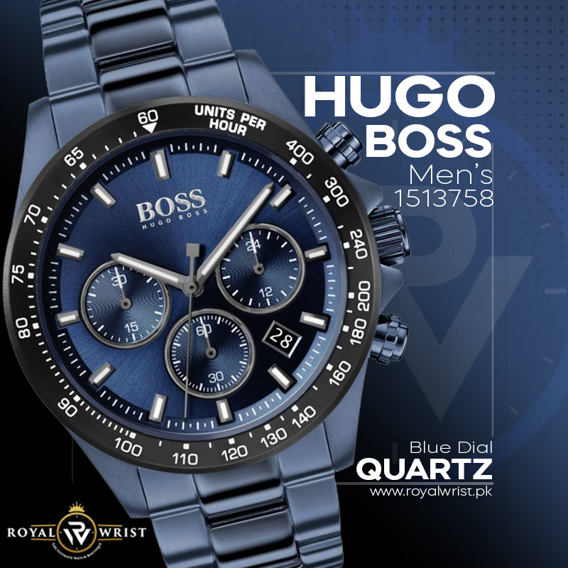 45mm Steel Chronograph Quartz Stainless Men\'s Dial Hugo – 1513758 Watch Boss Blue
