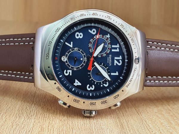 Swatch Men’s Chronograph Quartz Swiss Made Blue Dial 47mm Watch YOS455G