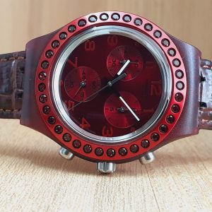 Swatch Men’s Chronograph Quartz Swiss Made Red Dial 40mm Watch SVCR1000AG