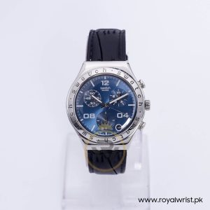Swatch Men's Swiss Made Black Leather Strap Blue Dial 40mm Watch YCS438G