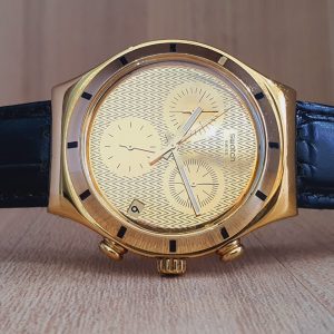 Swatch Men’s Chronograph Swiss Made Gold Dial Watch YCG410GA
