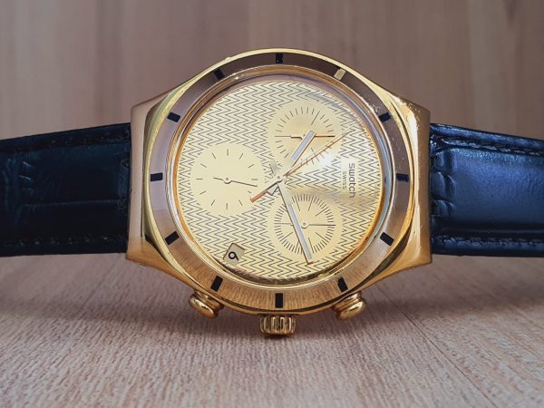 Swatch Men’s Chronograph Swiss Made Gold Dial Watch YCG410GA