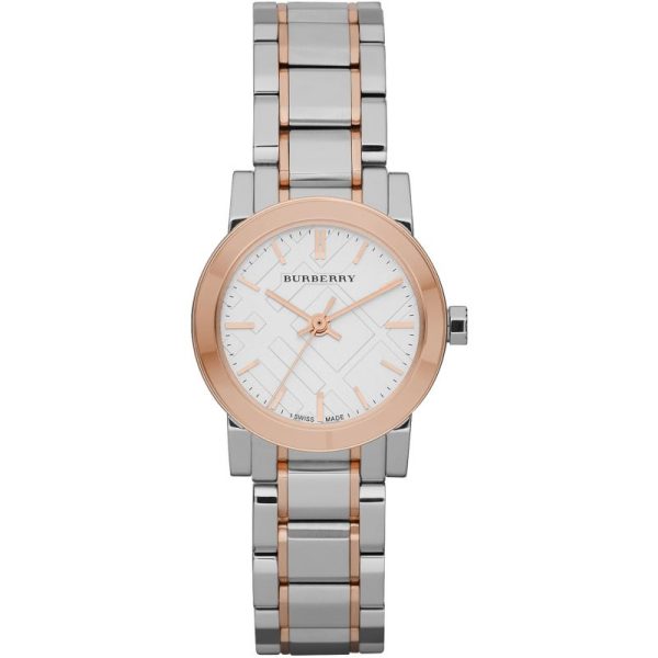 Burberry Ladies Swiss Made Stainless Steel Two-Tone Silver Dial 26mm Watch BU9205