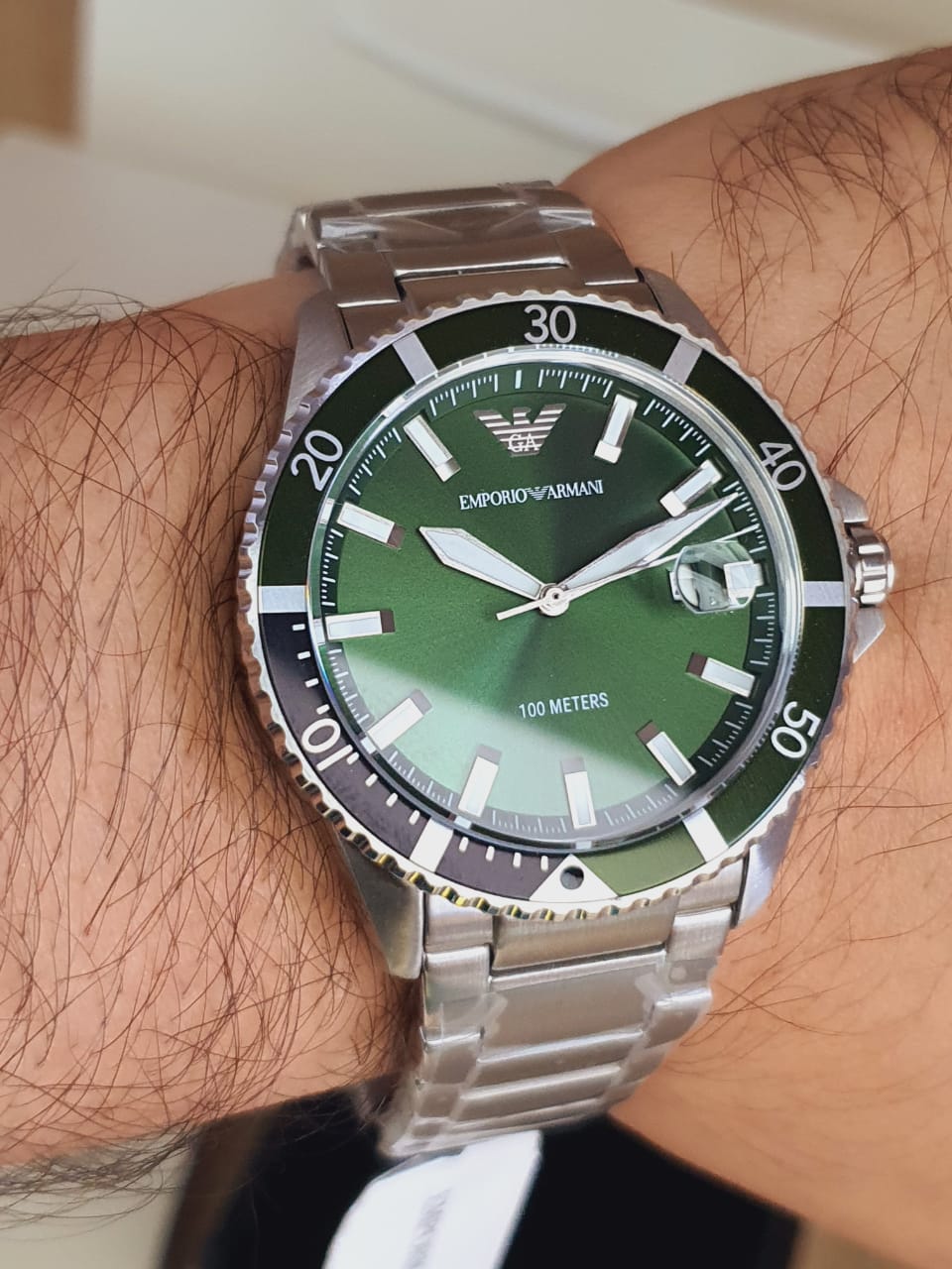 AR11338 Armani Steel 42mm Emporio Men\'s – Dial Quartz Stainless Watch Green
