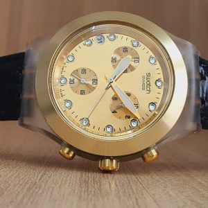 Swatch Men’s Swiss Made Quartz Gold Dial 40mm Watch SVCK4032G