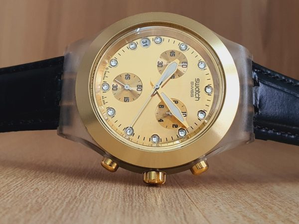 Swatch Men’s Swiss Made Quartz Gold Dial 40mm Watch SVCK4032G