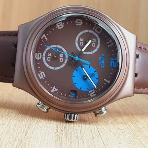 Swatch Men’s Chronograph Swiss Made Brown Dial Watch YCM4003AG