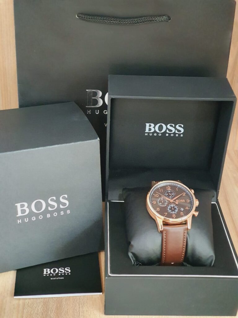 Hugo Boss Men’s Quartz Brown Leather Strap Grey Dial 44mm Watch 1513496 ...