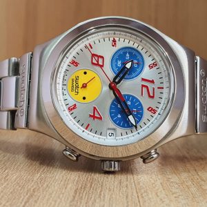 Swatch Men’s Chronograph Quartz Swiss Made Stainless Steel Silver Watch YCS487