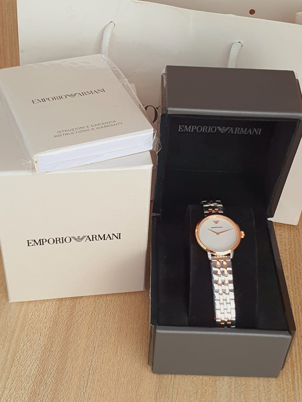 Emporio Armani Women’s Stainless Steel Mother of Pearl Dial 32mm Watch ...