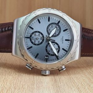 Swatch Men’s Chronograph Quartz Swiss Made Sky Blue Dial 43mm Watch YVS437