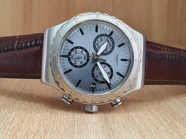 Swatch Men’s Chronograph Quartz Swiss Made Sky Blue Dial 43mm Watch YVS437