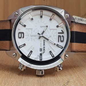 Diesel Men's Chronograph Quartz Leather Strap White Dial 49mm Watch DZ4413