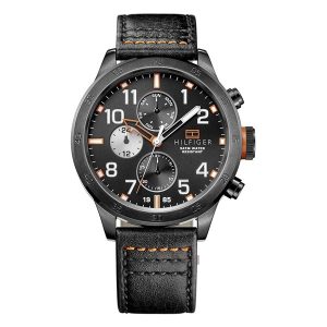 Tommy Hilfiger Men’s Quartz Black Leather Strap Black Dial 46mm Watch 1791136