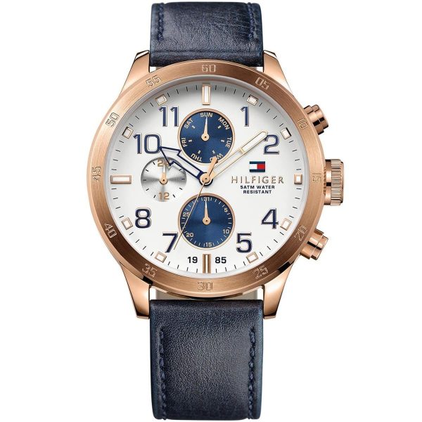 Tommy Hilfiger Men’s Quartz Blue Leather Strap White Dial 46mm Watch 1791139