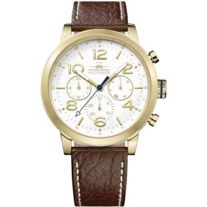 Tommy Hilfiger Men’s Quartz Brown Leather Strap White Dial 46mm Watch 1791231