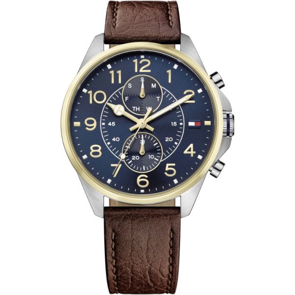 Tommy Hilfiger Men’s Quartz Brown Leather Strap Blue Dial 47mm Watch 1791275