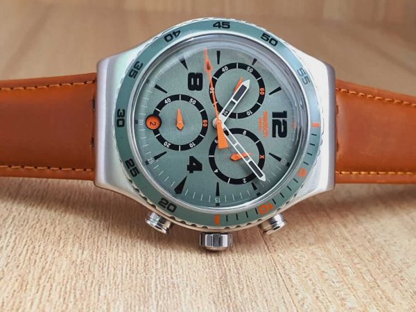 Swatch Men’s Chronograph Quartz Swiss Made Green Dial 43mm Watch YVS402