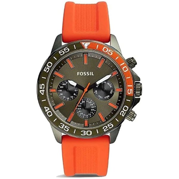 Fossil Men’s Chronograph Quartz Orange Silicone Strap 45mm Watch BQ2500