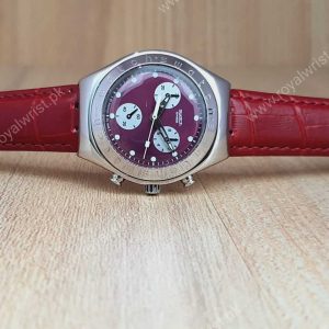 Swatch Women's Quartz Swiss Made Red Leather Red Dial 35mm Watch YMS105G