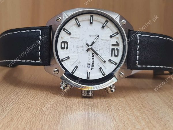 Diesel Men’s Chronograph Quartz Leather Strap White Dial 49mm Watch DZ4315