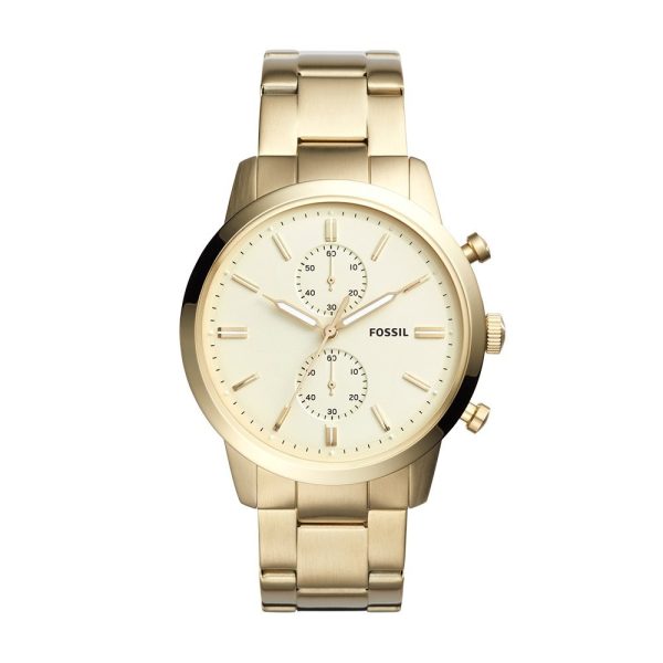 Fossil Men’s Chronograph Quartz Gold Stainless Steel White Dial 44mm Watch FS5348