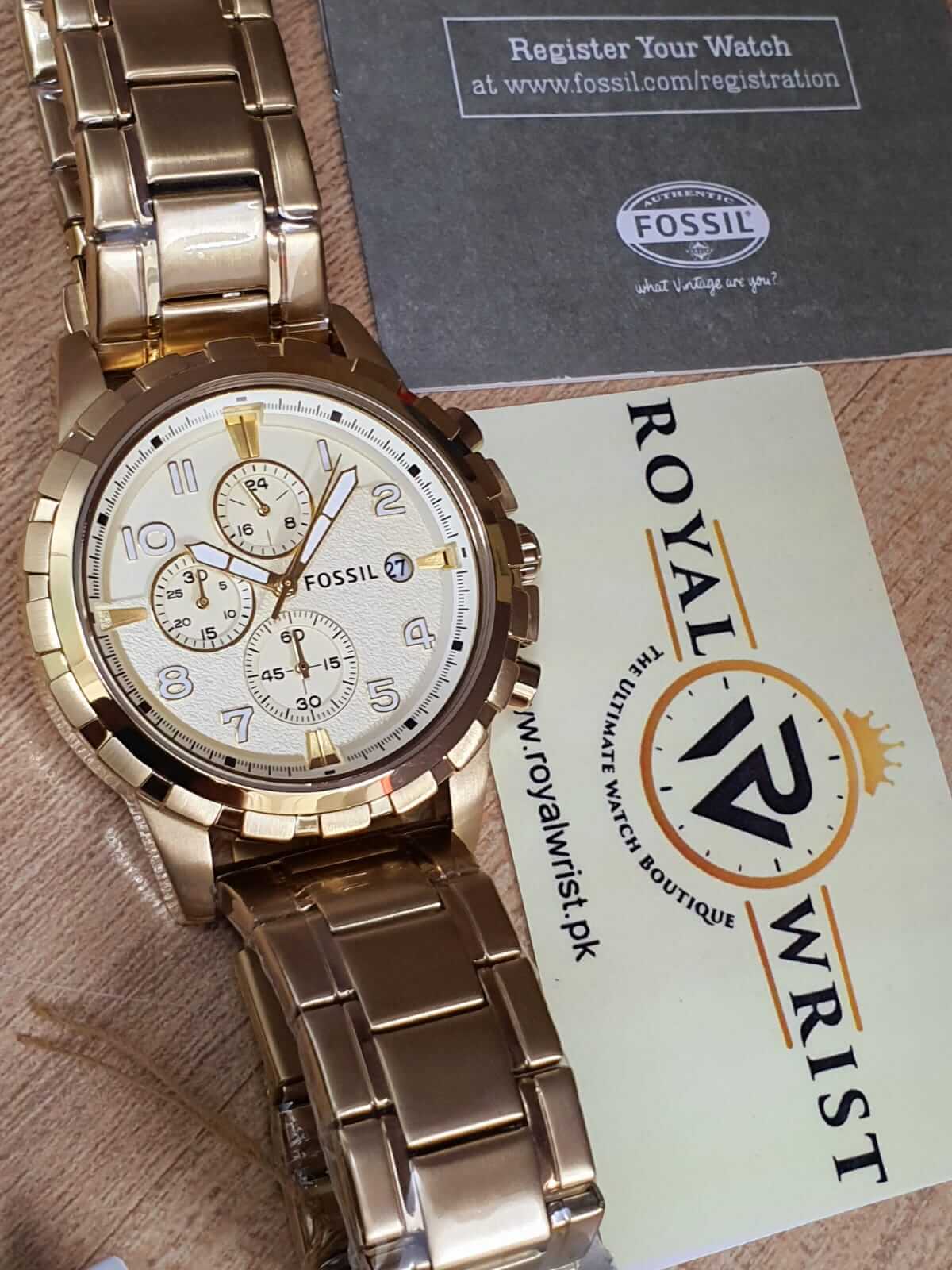 Fossil Men's Chronograph Quartz Stainless Steel Gold Dial 45mm Watch FS4867  