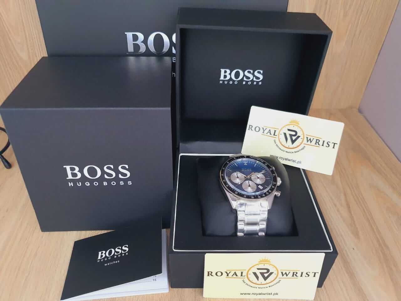Hugo Boss Men’s Chronograph Quartz Stainless Steel Blue Dial 44mm Watch ...