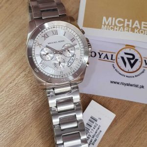 Michael Kors Men’s Chronograph Quartz Stainless Steel Silver Dial 44mm ...