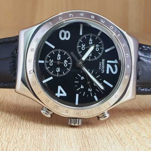 Swatch Men’s Chronograph Quartz Swiss Made Black Dial 40mm Watch YCS116