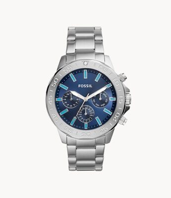 Fossil Men’s Chronograph Quartz Stainless Steel Blue Dial 45mm Watch ...