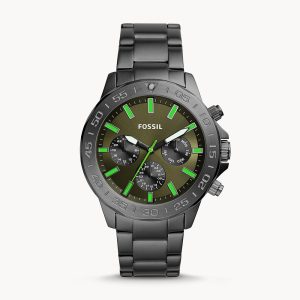 Fossil Men’s Chronograph Quartz Grey Stainless Steel Green Dial 45mm Watch BQ2504