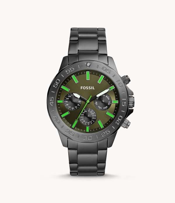 Fossil Men’s Chronograph Quartz Grey Stainless Steel Green Dial 45mm Watch BQ2504