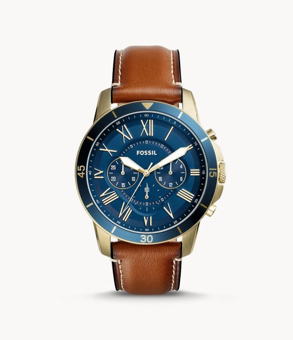 Fossil Men’s Quartz Leather Strap Blue Dial 44mm Watch FS5268